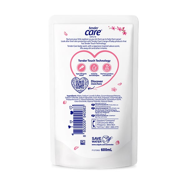Sakura scent baby wash 600ml doy pack back